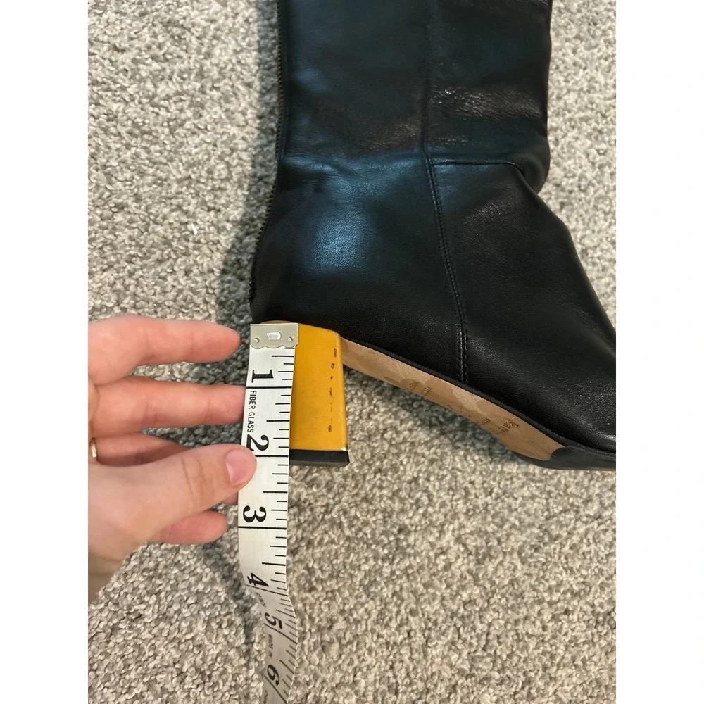Kate Spade New York‎ Black Leather Knee High Boots Block Heel Zip Back